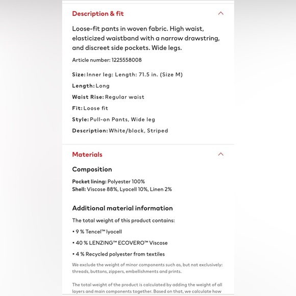 H&M Wide Cut Pull on Pants - White/Black Strips - M - Picture 6 of 6